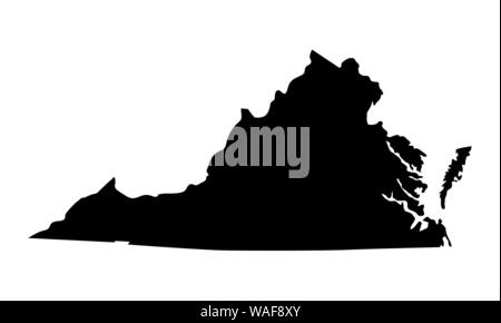 Virginia dunkle Silhouette Karte auf weißem Hintergrund Stock Vektor