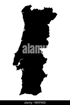 Portugal dunkle Silhouette Karte auf weißem Hintergrund Stock Vektor
