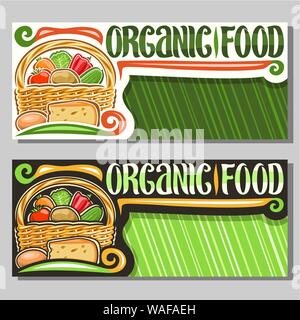Vektor Banner für Bio-lebensmittel mit Platz kopieren, Layouts mit Haufen verschiedene Cartoon veggies, Schriftzüge für Wörter Bio-Lebensmittel, Schild mit d Stock Vektor