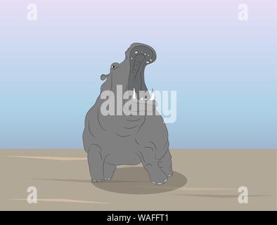 Grau hippo stehen auf Natur, Vektor, die Tier- und Pflanzenwelt Stock Vektor