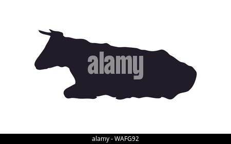 Vector Illustration einer Kuh, die Lügen, Zeichnung Silhouette, Vector, weißer Hintergrund Stock Vektor