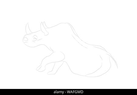 Vector Illustration von grauen Rhino, Zeichnen von Linien, Vector, weißer Hintergrund Stock Vektor
