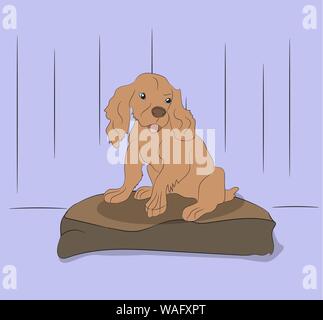 Vector Illustration Hund in einem Zimmer, Vektor sitzen, Farbe Stock Vektor