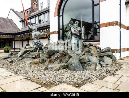 Viking Tableau am Haus des Manannan Museum, Schälen, Insel Man Stockfoto