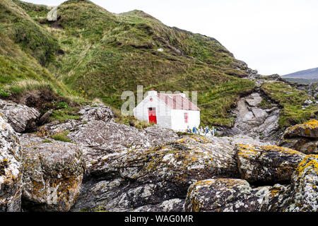 Fisherman's Cottage in Niarbyl, von der Insel Man Stockfoto