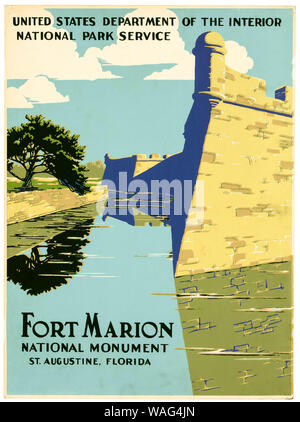 Vintage Travel Poster, Fort Marion, National Monument, St. Augustine, Florida, Poster, ca. 1938, 1930er Jahre Stockfoto