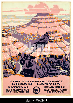 Vintage Travel Poster, Grand Canyon National Park, eine freie Regierung Service, Poster, ca. 1938, 1930er Jahre Stockfoto