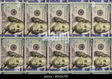 Hintergrund der Dollarscheine. Amerikanische Dollar Cash Geld. Hundert Dollar Banknoten. Hundert Dollars. Stockfoto