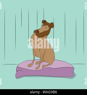 Vector Illustration Hund in einem Zimmer, Vektor sitzen, Farbe Stock Vektor