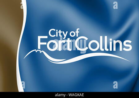 3D-Markierung von Fort Collins (Colorado), USA. 3D-Darstellung. Stockfoto