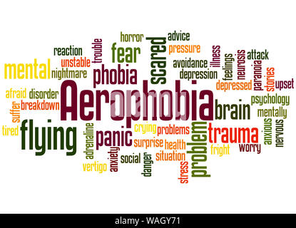 Aerophobia Flugangst cloud Konzept auf weißem Hintergrund. Stockfoto