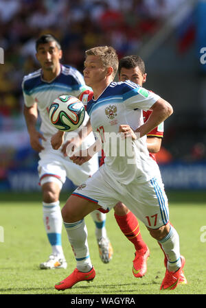 Rio de Janeiro, 18. Juni 2014. Fußball-Spieler Oleg Shatov während des Spiels von Rußland gegen Russland. Belgien für die Weltmeisterschaft 2014 im Maracanã Stadi Stockfoto