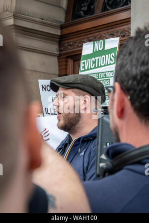 Glasgow, Schottland, Großbritannien. 20. August 2019: Protest gegen Serco die Räumungen, um Glasgow geschehen. Stockfoto