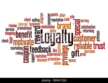 Loyalität Wort cloud Konzept auf weißem Hintergrund. Stockfoto