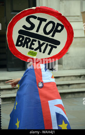 London, UK, 20. August 2019 SODEM Demonstranten protestierten Großbritannien aus der EU in Brexit außerhalb des Cabinet Office in Whitehall. Credit: JOHNNY ARMSTEAD/Alamy leben Nachrichten Stockfoto