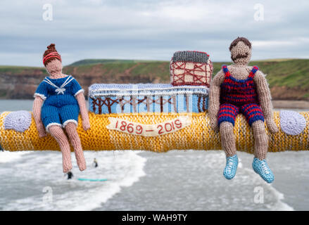 Ein Detail einer Gemeinschaft Garn - Bombardierung Bemühen an Saltburn, feiert das 150jährige Jubiläum der Pier. Stockfoto