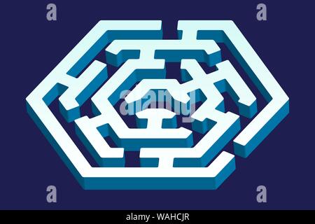 Vector Illustration. Sechskant 3D-Labyrinth Symbol in geometrischen Stil. Stock Vektor