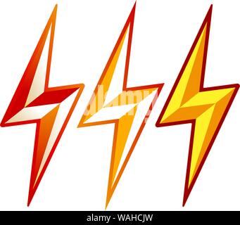 Vector Illustration. Drei blitz Symbole in 3D-Stil. Auf weiß isoliert. Stock Vektor