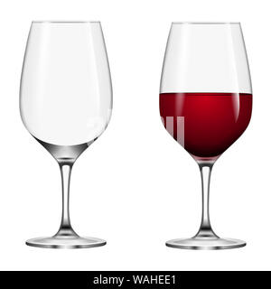 Volle und leere Rotwein Gläser Stockfoto