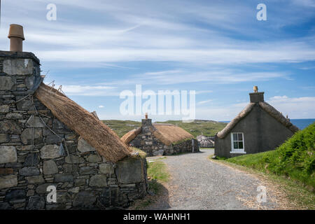 Blackhouse Dorf auf der westlichen Seite der Insel Lewis, Schottland, Großbritannien, Europa Stockfoto