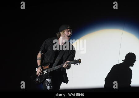 Rio de Janeiro, 15. September 2017. Gitarrist Ashton Irwin von der Band 5 Sekunden Sommer während der Rock in Rio 2017 in Rio de Janeiro, Brasilien Stockfoto