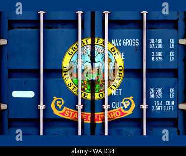 Die Flagge der US-Staat Idaho in einem Container Türen am Tag der Unabhängigkeit in verschiedenen Farben blau rot und gelb. Politische und reli Stockfoto