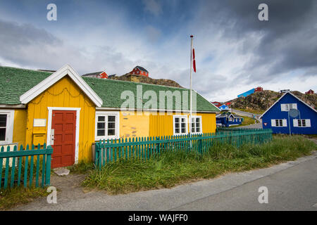 Grönland. Sisimiut. Farbenfrohe Gebäude des Historischen Museums. Stockfoto