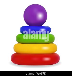 Pyramide. Entwicklung Spiel für Kinder. Helles farbiges Plastikspielzeug. Isoliertes Objekt. Vektor Stock Vektor