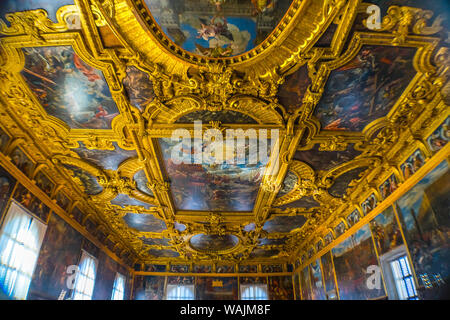 Sala del Maggior Consiglio, Palazzo Ducale (Dogenpalast), Venedig, Italien. Doge's Palace war die Residenz der Venezianischen Herrscher von 1200 bis 1787. Stockfoto