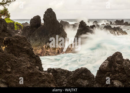 USA, Hawaii, Strand Laupahoehoe Point State Park. Wellen an der Küste Felsen. Credit: Cathy & Gordon Illg/Jaynes Galerie/DanitaDelimont.com Stockfoto