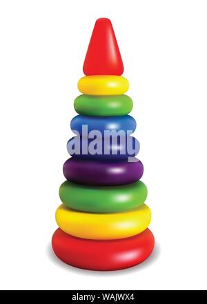 Pyramide. Entwickeln Spiel für Kinder. Hellen farbigen Kunststoff Spielzeug. Isoliertes Objekt. Vector Illustration. Stock Vektor