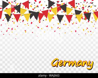 Nahtlose Muster von Deutschland Girlanden Flaggen und fliegende Konfetti in traditionellen Farben. Dekorative realistischen Design Elemente für Deutschland nationale Holida Stock Vektor