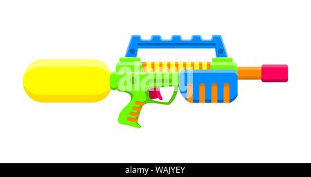 Wasserpistole. Helle mehrfarbige Kinder-Spielzeug. Isoliertes Objekt. Flache Vektordarstellung weißer Hintergrund. Stock Vektor
