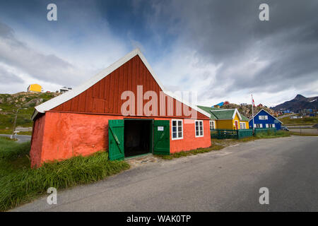 Grönland Sisimiut. Farbenfrohe Gebäude im historischen Museum. Stockfoto