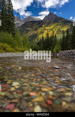 McDonald Creek mit Garten Wand im frühen Herbst im Glacier National Park, Montana, USA Stockfoto