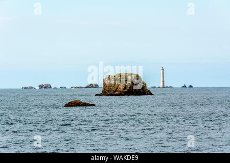 Leuchtturm von Les Héaux de Bréhat, Côtes d'Armor, Bretagne, Frankreich Stockfoto