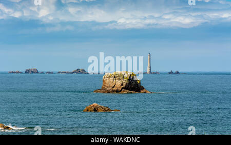 Leuchtturm von Les Héaux de Bréhat, Côtes d'Armor, Bretagne, Frankreich Stockfoto