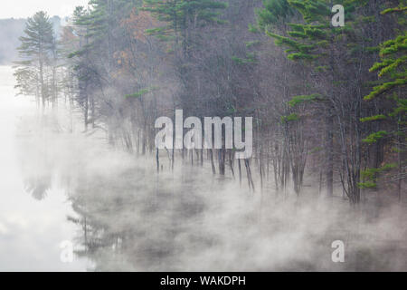 USA, New Hampshire, Hopkinton. Herbst Nebel, Hopkinton See Stockfoto