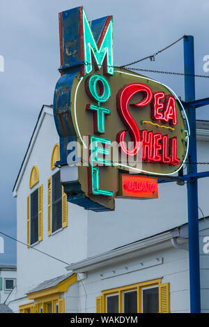 USA, New Jersey, Wildwoods. 1950 Doo-Wop Architektur, Leuchtreklame, Sea Shell Motel Leuchtreklame Stockfoto