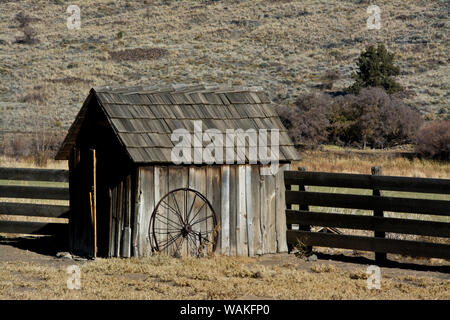 Schuppen und Rad, James kann nicht Ranch, John Day Fossil Beds, Oregon, USA Stockfoto