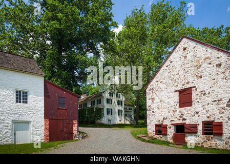 USA, Pennsylvania, Elverson. Hopewell Furnace National Historic Site, Anfang des 18. Jahrhunderts eisenerzeugung Plantage, plantation Gebäude Stockfoto