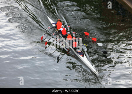 Öffnung Tag der Bootfahrt Feier, Seattle, Washington State. Draufsicht des Ruderns Shell. Stockfoto