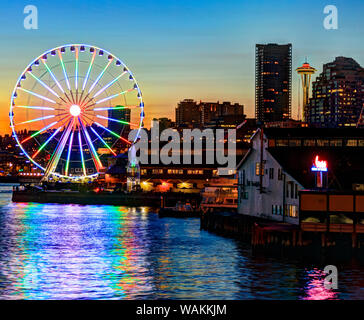 17 Geschichte "großen Rad" am Pier 57, Seattle Waterfront, Seattle, Washington State, USA Stockfoto