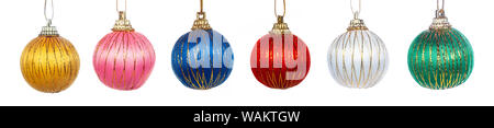 Globus Dekorationen für Weihnachten in verschiedenen Farben mit Glitzer. Stockfoto