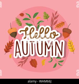Hallo Jahreszeit Herbst Inschrift Vector Illustration Stock Vektor