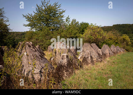 Panzersperren des Westwalls in der Nähe von Schmithof im Süden von Aachen, Nordrhein-Westfalen, Deutschland. Panzersperren des Westwall bei Schmithof im Stockfoto