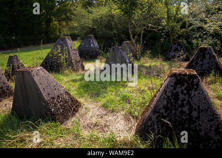 Panzersperren des Westwalls in der Nähe von Schmithof im Süden von Aachen, Nordrhein-Westfalen, Deutschland. Panzersperren des Westwall bei Schmithof im Stockfoto