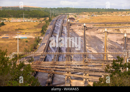 Braunkohle im Tagebau Grube Inden in der Nähe von Jülich, von der RWE Power AG, Nordrhein-Westfalen, Deutschland betrieben. Braunkohletagebau Inden bei Jülich, Betreiber R Stockfoto