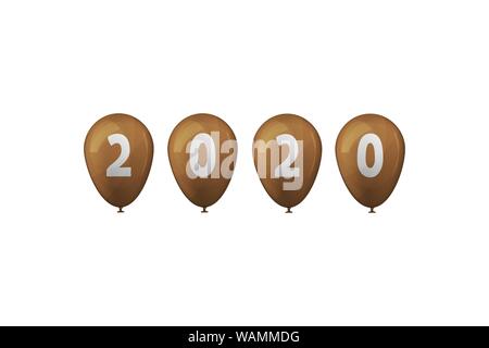 2020 Frohes neues Jahr. Gold Luftballons. Vector Illustration. Stock Vektor