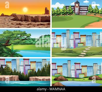 Satz von Szenen in der Natur Einstellung Abbildung Stock Vektor